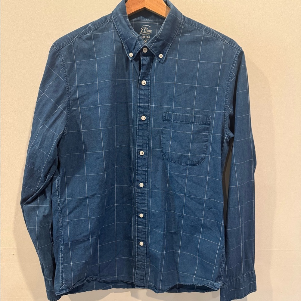 J. Crew Indigo Windowpane Cotton Slim Shirt